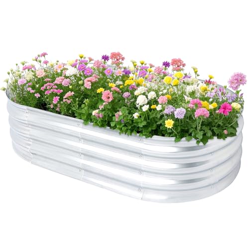 AEIMIJPQ Raised Garden Bed, Galvanized Raised Garden Beds Boxes, Oval Metal Planter Gardening Box for...