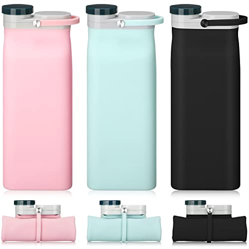 3 Pcs Collapsible Water Bottles For Traveling 20 Oz Foldable Water Bottles Silicone Collapsible Water Bottles Portable Bottle Leak Proof Lightweight Bottle For Sports Hiking (Black, Pink, Light Blue) #TOP29
