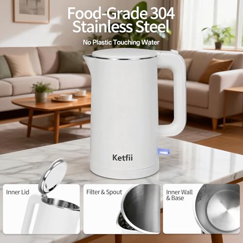 Kettle eléctrico 1.7L acero inoxidable 1000W blanco miniatura 2