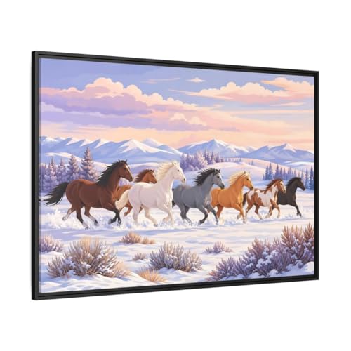 Tableau chevaux neige colorés pour salon moderne 120x80