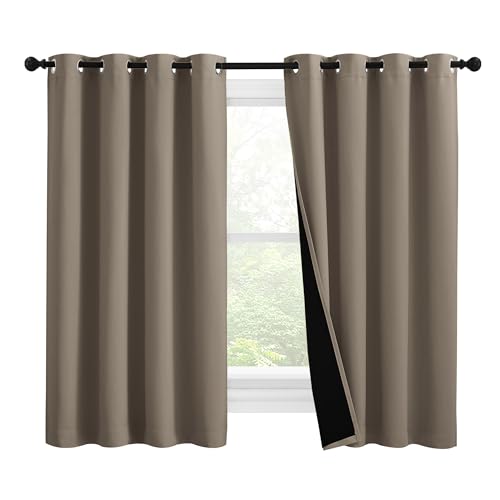 Image of NICETOWN 100% Blackout Curtains with Black Liners, Thermal Insulated Full Blackout 2-Layer Lined Drapes, Noise Cancellation Window Draperies for Dining Room (Taupe, 2 Panels, 55-inch W by 57-inch L)