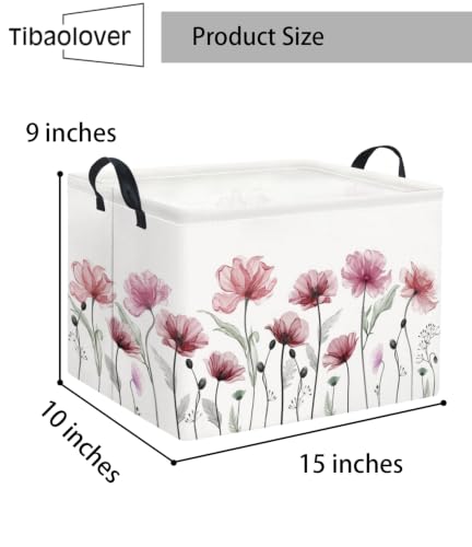Image of Rectangular Valentines Basket for Women Girls Storage Bin Organizer Box Shelf Room Decor(Silk Flower)