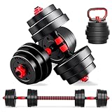 DECODEKO Juego de Mancuernas Ajustables 3 en 1, 20kg con Barra Recta y Kettlebell - Discos Recubiertos Antideslizantes para Entrenamiento en Casa​​