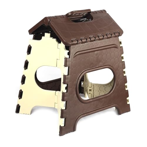 Image of U-MAX 12 Inch Portable Folding Step Stool, Compact, Lightweight & Durable for Kitchen, Bathroom, Outdoor Use (Brown-Ivory)