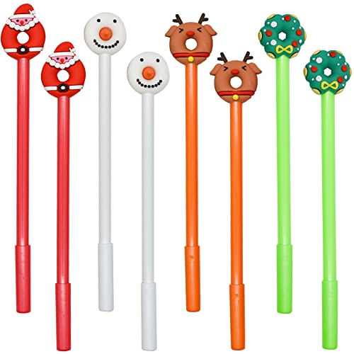 Maydahui 12er Set Weihnachts-Gelstifte In Donut-Form – Motive Weihnachtsbaum, Schneemann, Rentier, Weihnachtsmann, 0,5 Mm Schwarze Tinte, Für Schule & Büro