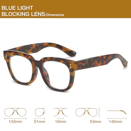 Image of Women Blue Light Glasses,Oversize Rectangular Cute Frames, Anti Eyestrain & UV Protection Computer Eyeglasses Eva