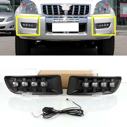 LED Front Bumper Fog Light Compatible with 2003-2009 Toyota Land cruiser Prado 120 LED DRL Daytime Running Turn Signal Lights Daylights Accessories