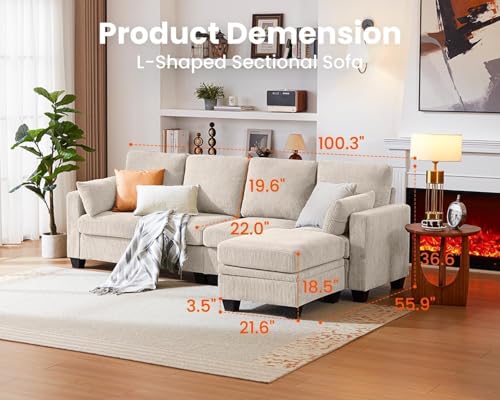 Image of CHIC HOUSE Modular Sectional Sofa with Storage Ottomans, Corduroy Cloud Couch for Small Spaces & Apartments, Reconfigurable L /U Shaped Convertible Corner Sofa, Beige, 5 Seater Sectional Blue