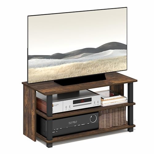 Image of Furinno Sully TV Stand, 3-Tier Rectangular Entertainment Center with Shelf, TV Console for TV up to 40 Inch, Open Frame for Cable Management, for Living Room, Bedroom, Amber Pine
