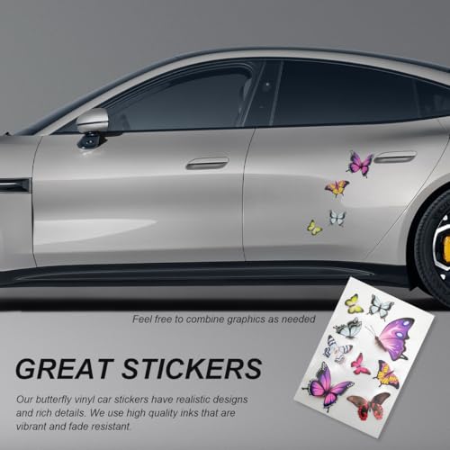 Image of Butterfly Vinyl Car Stickers, Cute 3D Creative Butterfly Cars Decals Scratch Covers, Removable Butterflies Bumper Stickers for Women Girls (Style 2)