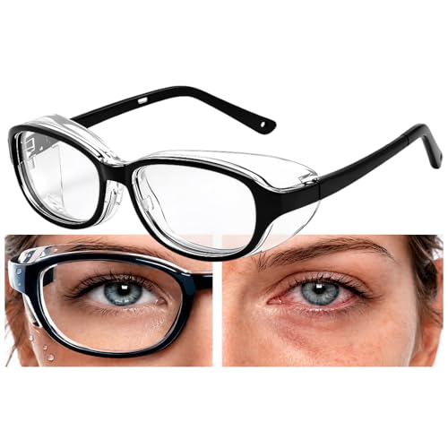 BDJBXK Moisture Chamber Dry Eye Relief Glasses TR90 Frame for Work Reading Daily Use with Reusable Moisture Pads (black)