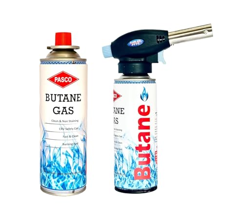 Image of Automatic Camping Gas Torch Blowtorch Welding Flame Gun Food Butane Gun Torch with Butane Gas Canister 225 GM (Flame Gun & 2 Gas Cane)