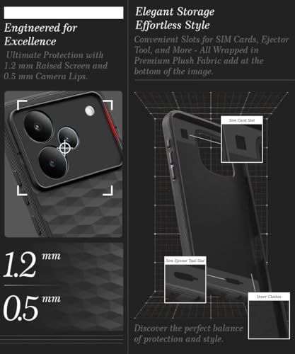 Image of WOW IMAGINE Back Cover for Realme P4 5G with Hexa Cube Design | Ultra Slim Soft Rubberised Case | Inner Velvet Fabric | Matte Silicone Flexible Mobile Case | Camera Protection - Black