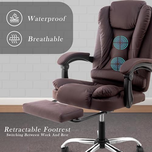 Image of Casa Copenhagen Italia Leatherette Office Chair for Work | Boss Chair, Ergonomic Executive, Luxurious Cushioned Arms & Seat, 2 Point Back Massager, Adjustable Leg Rest, Heavy Duty Metal Base(Brown)