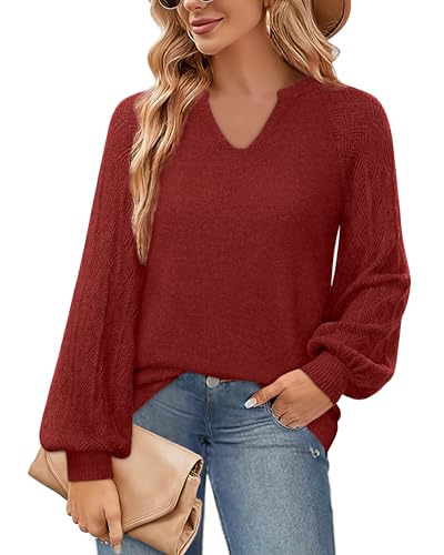 Messic Womens Sweaters Trendy Fall 2024, Christmas Sweater V Neck Long Sleeve Tops For Women Winter Blouses Trendy Fashion Knit Loose Comfy Oversized Trendy Tops Red Xx-Large thumb #1