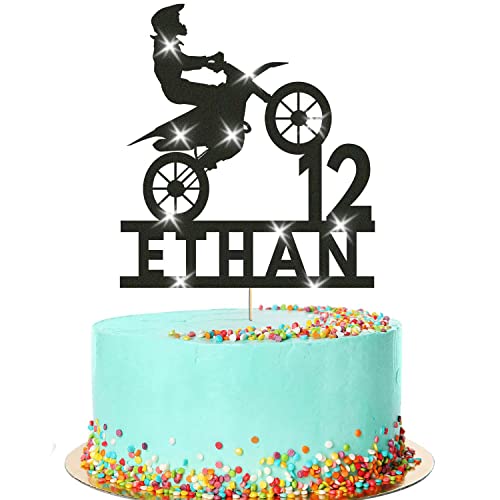 Décoration de gâteau d'anniversaire de motard de motards de moto Topper personnalisé Nom et âge Cover