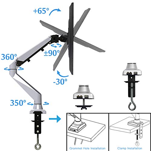 Jeacent Aluminum Monitor Mount Gas Spring Swivel Desk Mount Stand, Computer Arm For 17" To 27”, 4-12 Lbs #TOP2