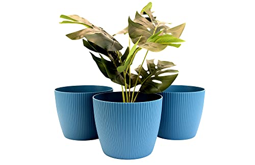 Home Garden Ornaments Maceteros Decorativos Interior - Macetas Decorativas Interior Juego de 3 - Rayas Macetas Plastico - Decorativa Maceteros Exterior (Diámetro: 18cm, Color: Azul Marino)
