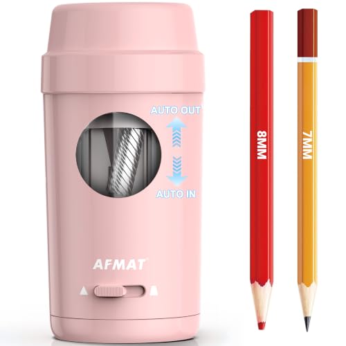 AFMAT Electric Pencil Sharpener, Auto in & Out, Fully Automatic Pencil Sharpener for Colored Pencils, Rechargeable Hands-Free Sharpeners for φ7-8mm Pencils, Good for Classroom/Home PSX8(Light Pink)