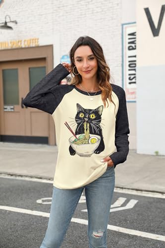 Image of JINTING Cat Shirts for Women - Loose Fit Lightweight Long Sleeve Graphic Autumn Outfits Printed Blouse Casual Tops