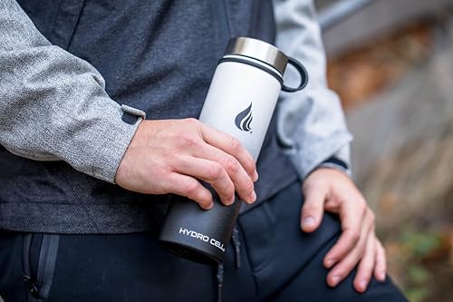 Image of HYDRO CELL Stainless Steel Insulated Water Bottle with Straw - For Cold & Hot Drinks - Metal Vacuum Flask with Screw Cap and Modern Leakproof Sport Thermos for Adults (Black /White 18oz)
