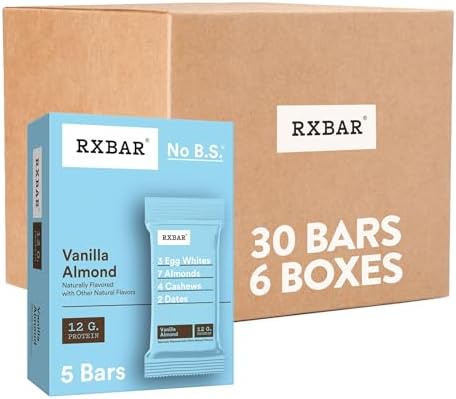 RXBAR Protein Bars, 12g Protein, Gluten Free Snacks, Vanilla Almond (6 Boxes, 30 Bars)