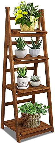 Escalera de madera plegable de 4 niveles, soporte multifuncional para plantas y exhibición de jardín y almacenamiento