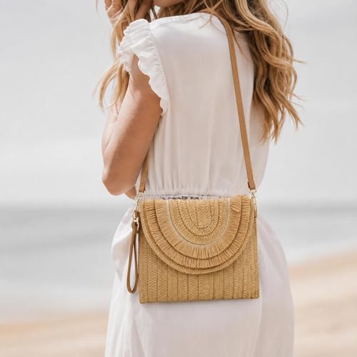 Image of Gets Straw Clutch Purse for Women Summer Clutch Beach Envelope Handbags Wallet Crossbody Bag