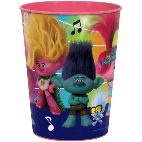 Multicolor Trolls Design Plastic Stadium Cup, 16oz (1 Count) - Durable Drinkware, Ideal for Kids Birthdays, Themed Events & Everyday Use