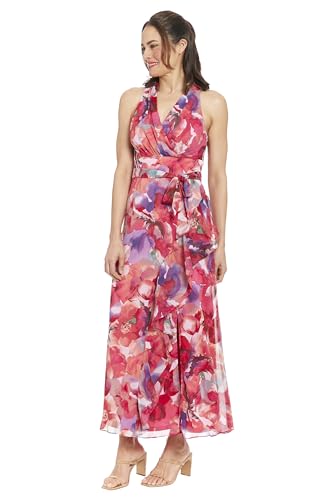 Image of London Times Women's V-Neck Waist Tie Ruffle Cascade Dress for Women | Wedding Guest Dresses for Women