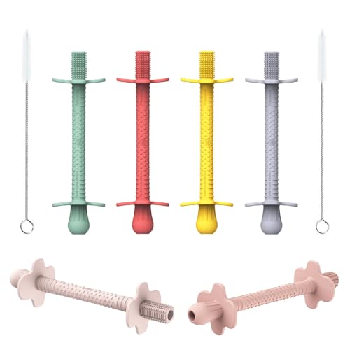 Image of 6 Pack Baby Teether Straws Silicone Teething Tube Stick Toy