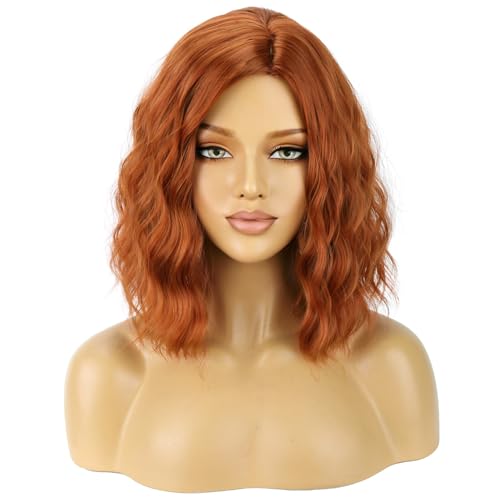 Image of BERON Red Orange 14 inch Women Wigs Girls Red Head Short Curly Wavy Hair Wig Dark Orange Body Wave Halloween Cosplay Costume Daily Party Wigs