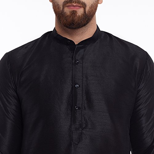 Image of SOJANYA (Since 1958 Men's Black Dupion Silk Kurta Churidaar Pyjama