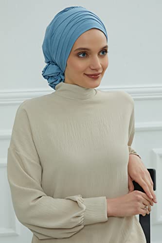 Aisha's Design Instant Turban Head Wrap with Crosswise Style, Pretied Combed Cotton Scarf Hijab for Women4