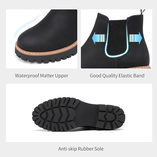 DECARSDZ Womens Chunky Platform Chelsea Boot With Elastic Low Wedge Heel Slip On For Fall Work Suede Leather Classic Style Ankle Boots Women4