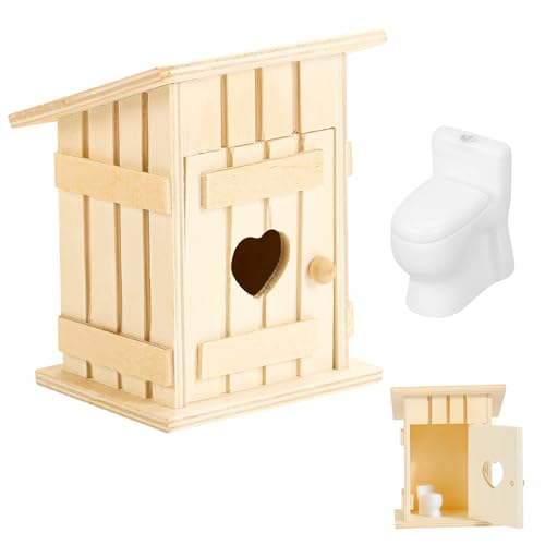 Wichtel Toilettenhäuschen aus Holz,Miniatur Toilettenhäuschen Miniatur WC...