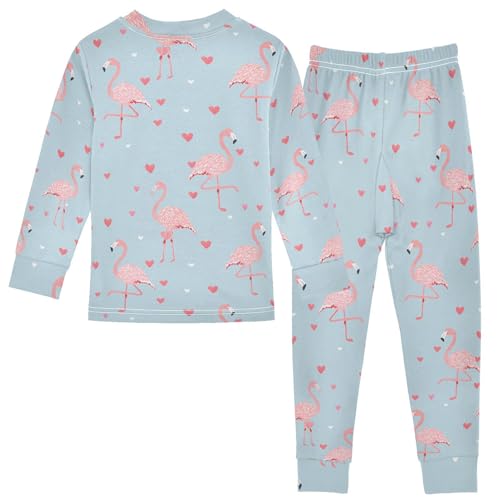 Fustylead Hand Draw Pink Flamingo and Hearts Cotton Pajamas Long Sleeve Sleepwear Lounge Set2