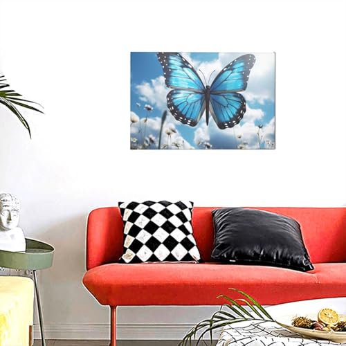 Toile papillon bleu 30x45 cm KKLWEGU nuages moderne pour salon