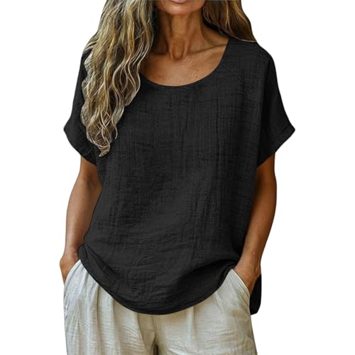 Gauze Shirts for Women Casual Crew Neck Short Sleeve Tops Lightweight Loose Boho Blouse Summer Beach...