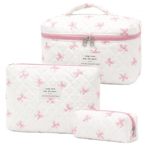 3er Set Kosmetiktasche Blumen MäDchen Kulturtasche Damen Gesteppte Make Up Tasche Baumwolle Kulturbeutel Set Coquette Make Up Bag Aesthetic Stuff Clean Girl Cosmetic Bag