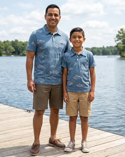 Image of Unique Baby Boys Daddy and Me Matching Fish Pattern Polo Shirt