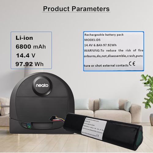 Image of 6800mAh for Neato Battery Replacement for D7 D5 D6 D4 D3 D3+ D301 D303 D5+ D502 D503 D701 D702 D703 D705 Robot Vacuum Cleaners DA000 L11119-855