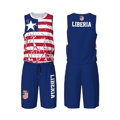 Liberia Flag Grain (3) Basketball Jersey Uniform Suit for Men Women Adults Training Athletic Set