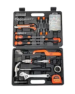 BLACK+DECKER BMT126C Hand Tool Kit for Home & DIY Use (126-Piece) - Includes Screwdriver, Wrench, Ratchet, Utility Knife, Saw, Claw Hammer, Measuring Tape and Plier, 6 Month Warranty, ORANGE & BLACK