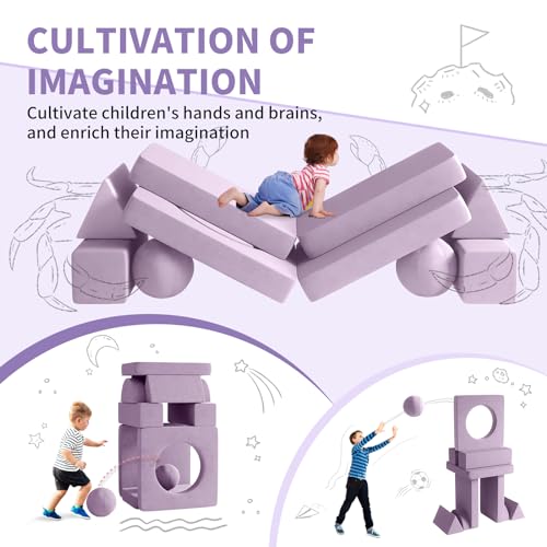 wanan Couch Kids, 12PCS Modular Kids Play Couch with 2 Balls and Tunnel, Toddler Play Couchs for Playroom, Modular Play Couchs for Kickball Game, 30+ Creative Gameplay(Blueberry)