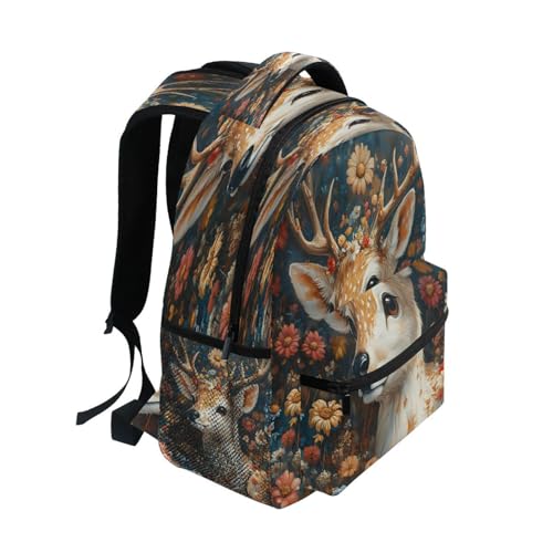 Colorful Deer Blossom Reindeer Flower Backpack for School Boys Girls Adults Kids Bookbag Laptop Bag 18L2