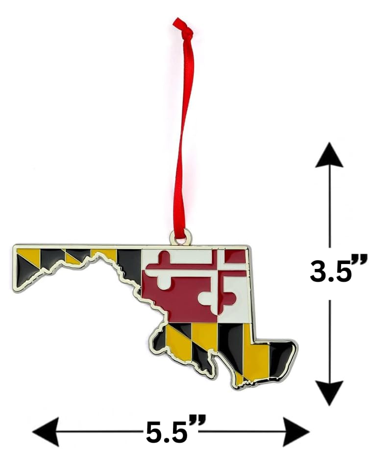 Maryland Flag State Shaped Metal Christmas Ornament