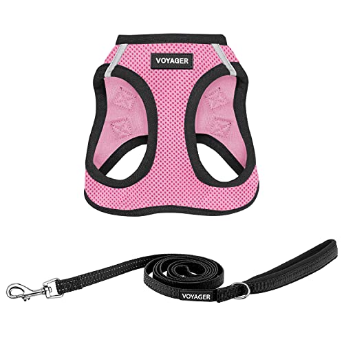 Image of Voyager Step-in Air All Weather Mesh Harness and Reflective Dog 5 ft Leash Combo with Neoprene Handle, for Small, Medium and Large Breed Puppies by Best Pet Supplies - Pink Base, L