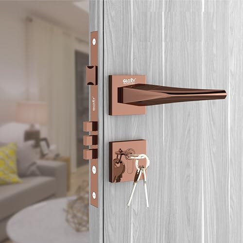 Image of GLOXY Premium Zinc Main Door Lock Handle - Mortise Door Lock with Rose Gold Finish or Home, Kitchen & Office Doors - Heavy Duty Mortise Lock with 3 Brass Keys - Secure Lock Body with 2 Year Warranty