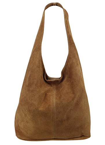 Freyday FFSA30 - Bolso de asas de Ante para mujer Marrón coñac